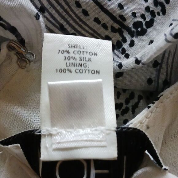 LOFT Ruffled Cotton Silk Spaghetti Strap Ivory Black Dress - Picture 7 of 7